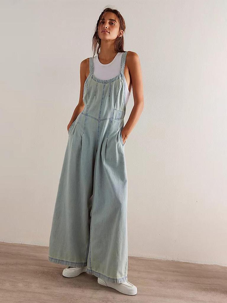 Women's Loose Wide-Leg Denim Overalls