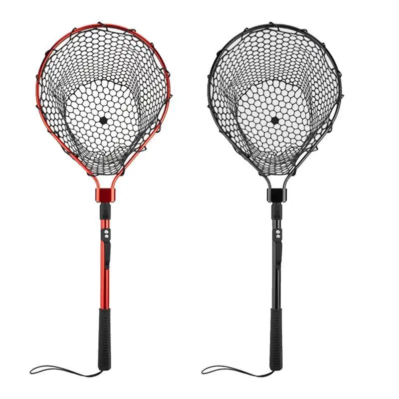 Fishing Net With Handle Telescoping Fishing Landing Net Portable Silicone Mesh Folding Fish Hand Net Fishing Gear Accessorie