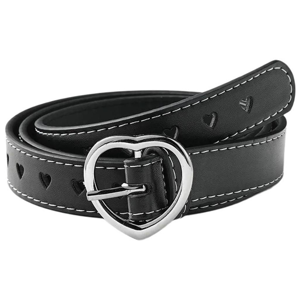 Fashion Heart Buckle Belt for Women Cool Subcultures Hollowed Waist Belt for Teens Girl PU Leather Women Belt Jeans Belt
