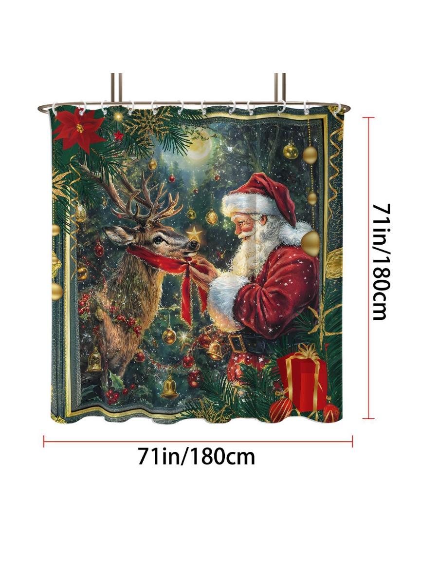 

1 шт. Водонепроницаемая шторка для душа с принтом «Счастливого Рождества», разных размеров, защита приватности, с 12 крючками, простая установка 90x180cm
