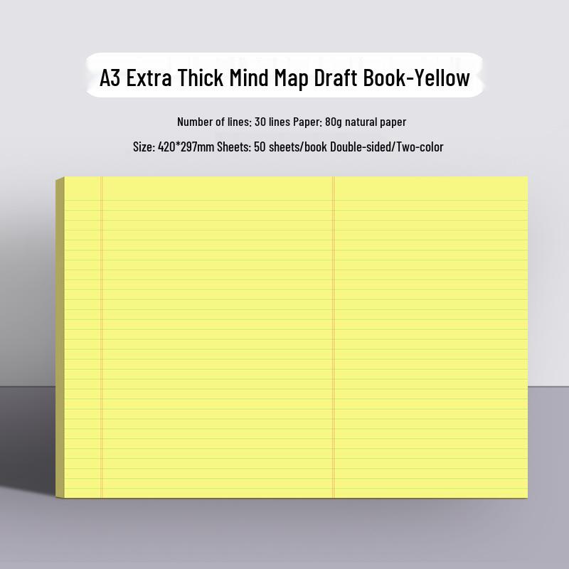 A3 Extra Large Folding Mind Map Notebook - Yellow & White - A4 Blank/Grid/Horizontal Lines
