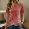 Women Short Sleeve Round Neck Top Floral Print Button Detail Casual Blouse Lightweight Summer Shirt
