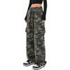 American Multi-pocket Camouflage Casual Pants Women's Loose Straight Design Wide-leg Trousers Trendy Camouflage Print Cargo Pants