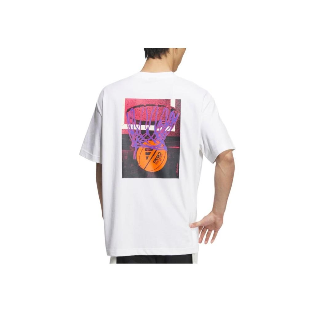 adidas Graphic Play Basketball Letter Print Sport Round Neck Short Sleeve Drop Shoulder T-Shirt Men Tops White JD6402