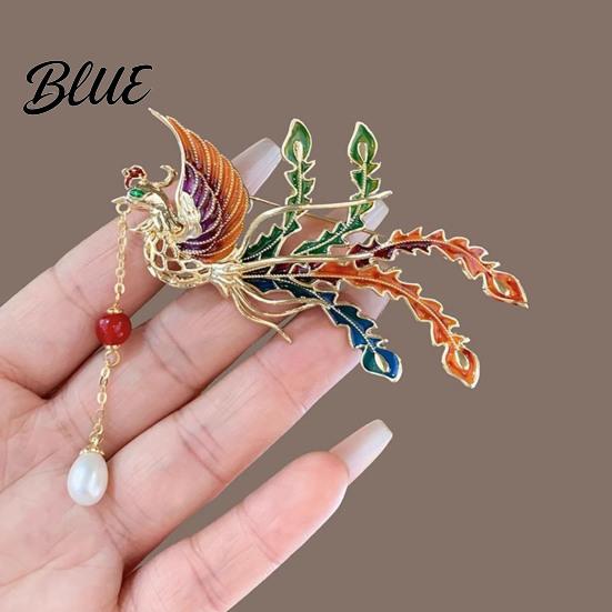 Phoenix Design Lapel Pin Brooch Retro Style with Faux Pearl