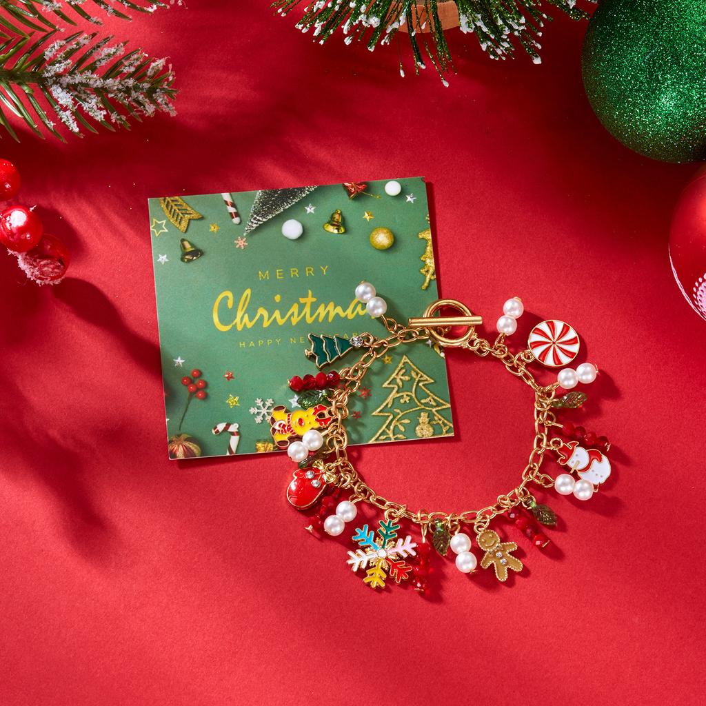 Fashion Christmas Chain Bracelet for Women Men Snowflake Santa Claus Snowman Tree Bell Wreath Bracelets Xmas Party Jewelry Gifts