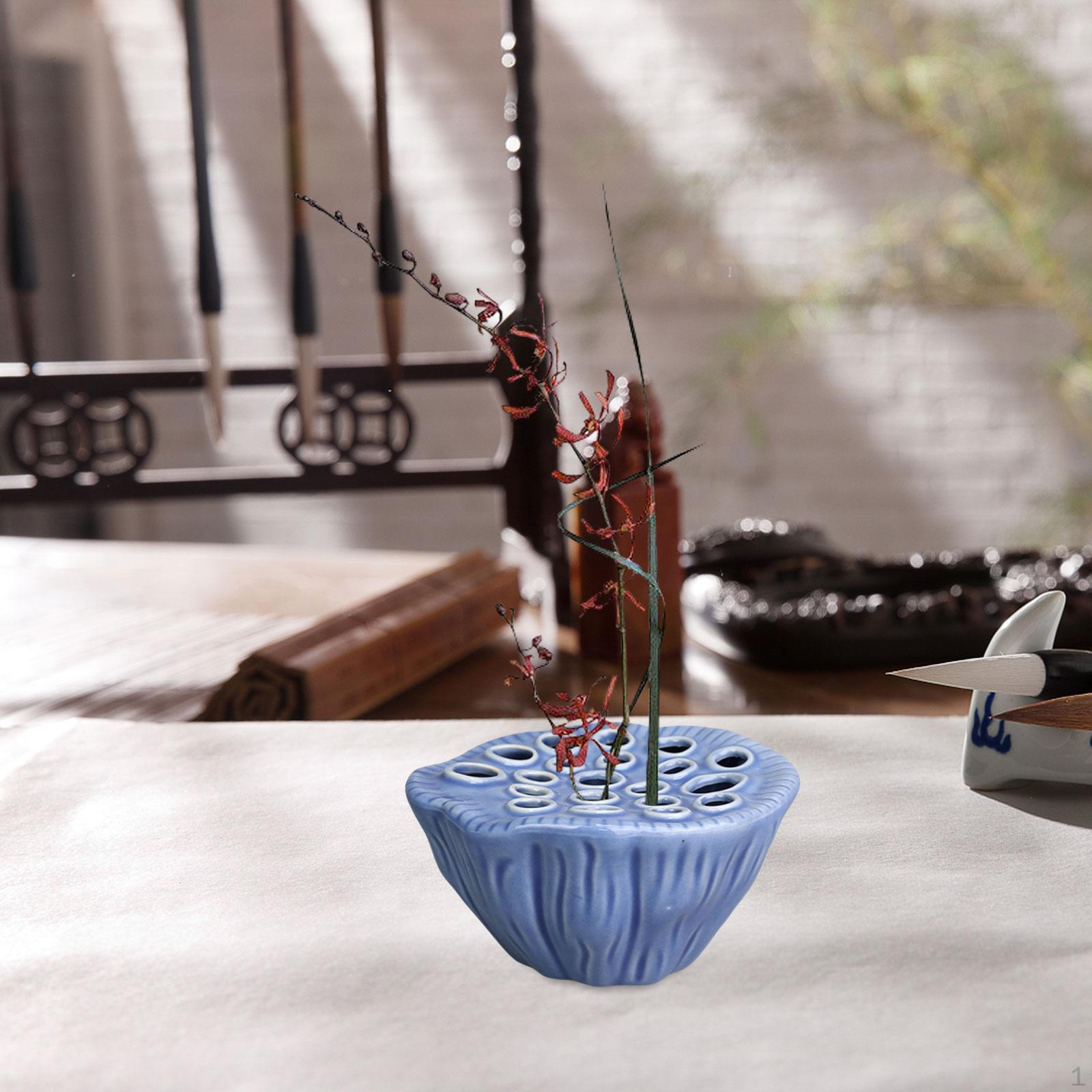 

Ваза для цветочной композиции в виде стручка лотоса, керамический горшок, держатель для цветочного стебля для офиса синий