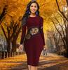 Long Sleeve Waist Tight Office Slim Fit Mischievous Cat Printing Elegant Bodycon Dress
