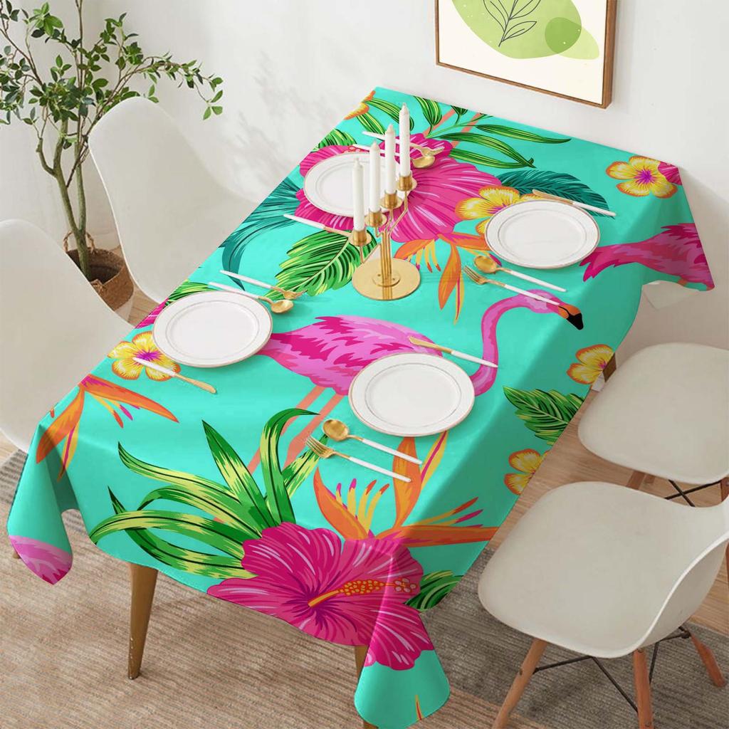 Tropical Flamingo Rectangular Polyester Tablecloth for Dining and Coffee Tables