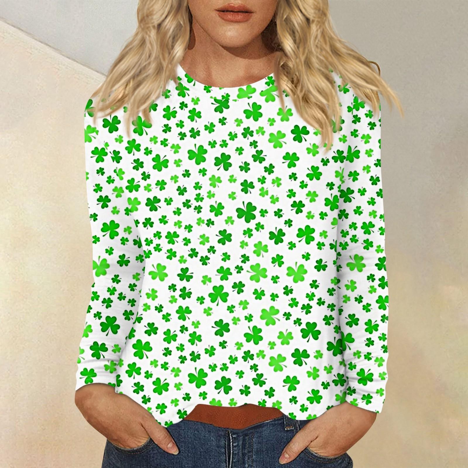

Женская повседневная повседневная рубашка с длинным рукавом. Топ с круглым вырезом и принтом ко Дню Святого Патрика XXXL