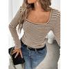 2026 New Model T-Shirt Square Neck Pullover Slim Fit Knit Long Sleeve Women's Base Shirt