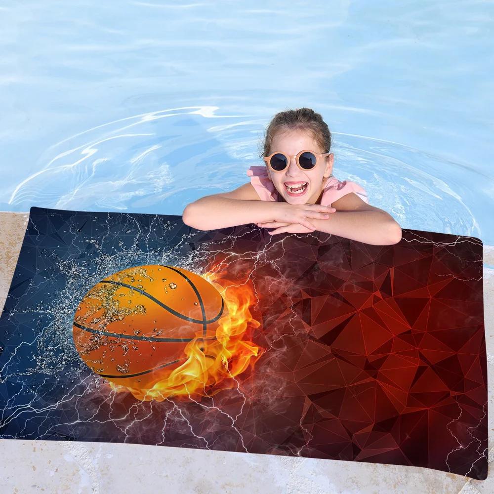 Cool New Basketball Ball Microfiber Printed Beach Towel Mountain Climbing Yoga Beach Swimming Running Absorbent Soft Towel
