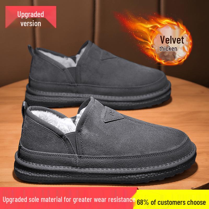 Northeast Men's Winter Snow Boots: Velvet-Lined, Thick, Warm Leather & Fur Slip-On Cotton Shoes