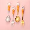 4pcs Cute Rabbit Gift Stainless Steel Spoon Fork Cutlery Set with Adorable Cartoon Bunny Figurine Gift Box