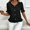 Lady's Front-buttoned Petal Short-sleeved Summer Fashion Pullover Casual Everyday Versatile Top