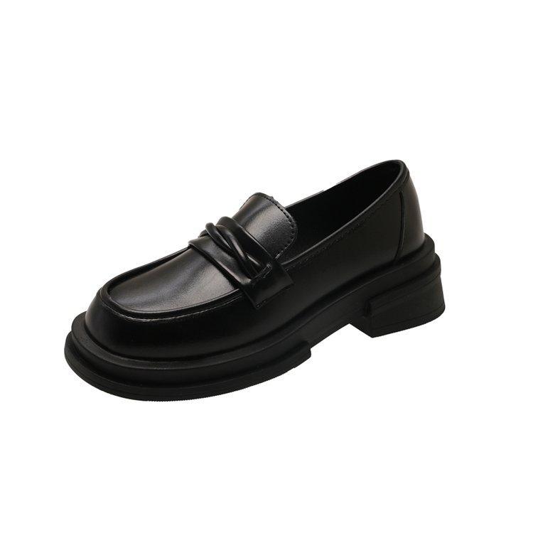 Black Loafers Women's 2025 Summer New Platform Versatile French British Small Leather Shoes One-pedal Soft Leather Single Shoes