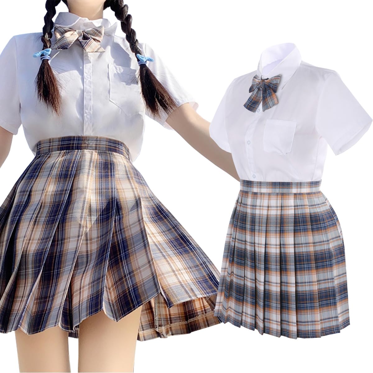 

Uniform Cosplay for High School High School Pleated Uniform Cosplay Entrance Graduation Photo Blue L [NIUKACOS] Girls, Skirt, Shirt, Ribbon, Girls,