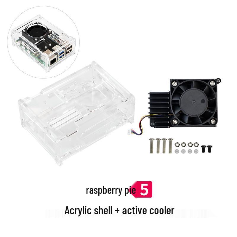 Raspberry Pi 5 Transparenter Acryl-Case mit PWM-Lüfter, Kühlkörper & Kameraschutz
