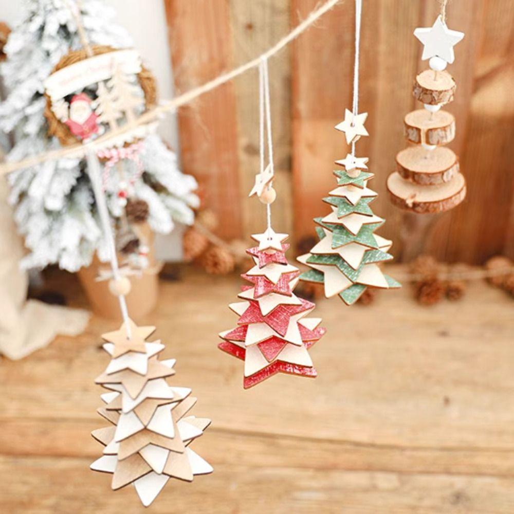 Star Multilayer Christmas Tree Pendant Wooden Christmas Tree Ornaments New Year