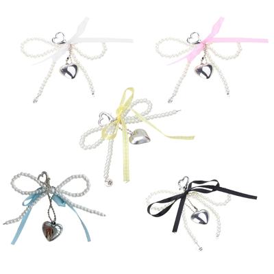 Stylish Bowknot Phone Charm Keyring Decoration Heart Keychain Cellphone Chain Stylish Pendant for Backpack Purse Bag