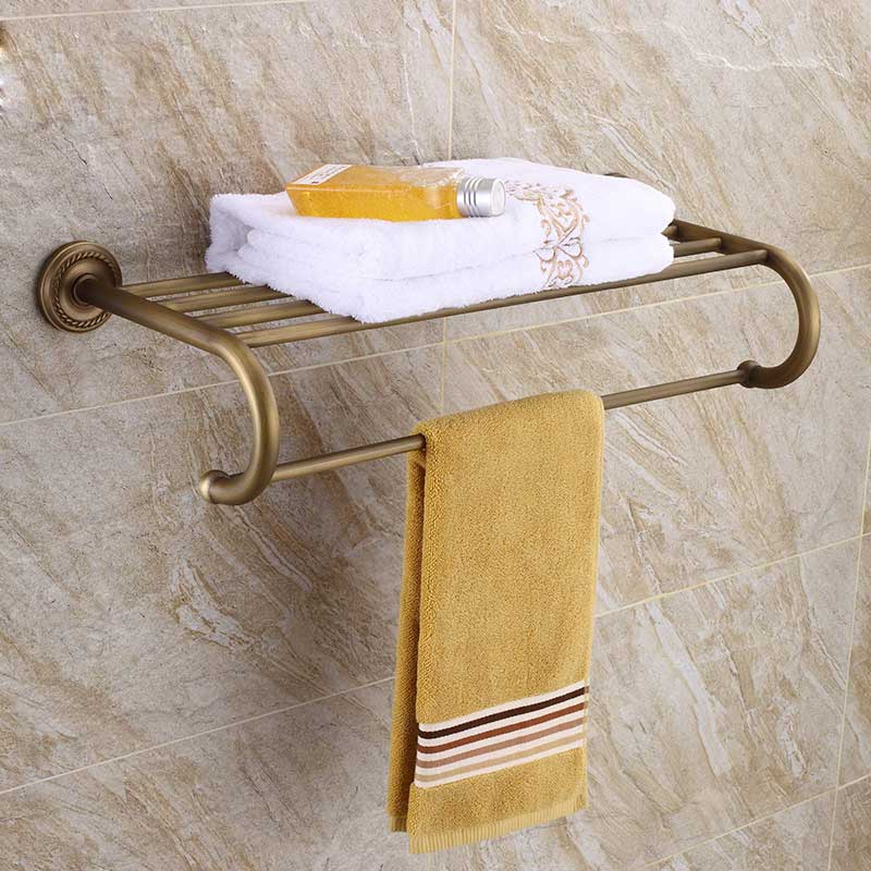 European Antique Ceramic Brass Shelf Towel Rack Gold Plated Bathroom Accessories GZ-9000