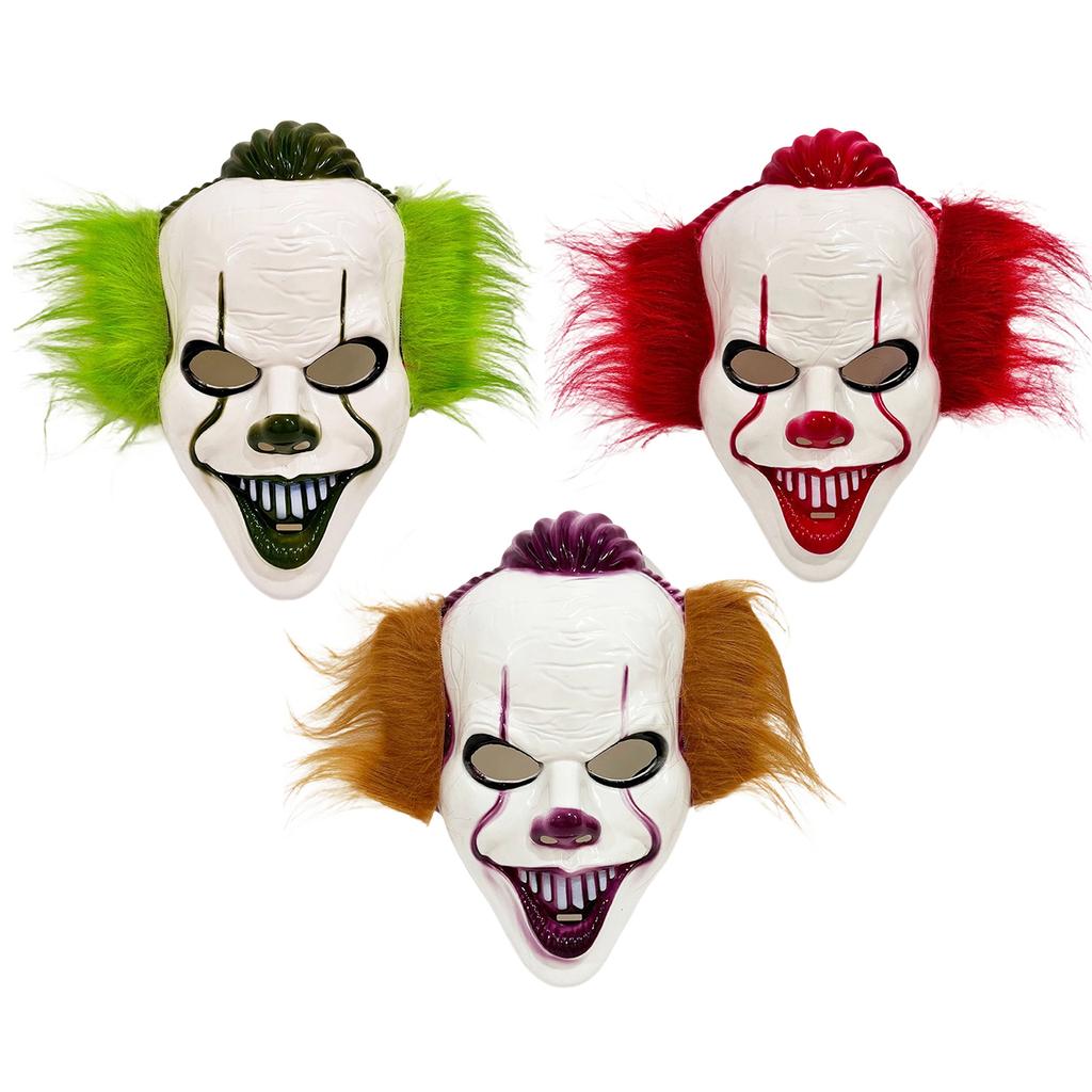 Theatrical Horror Mask Halloween Short Hair Clown Mask, Scary Joker Full Face Creepy Cosplay for Masquerade Party Costume Props