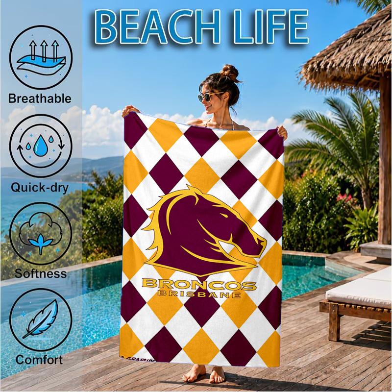 Brisbane Broncos Strandtuch, Schnelltrocknend, Pflegeleicht, Geeignet für Fitness und Strandurlaub, Sport-Essential