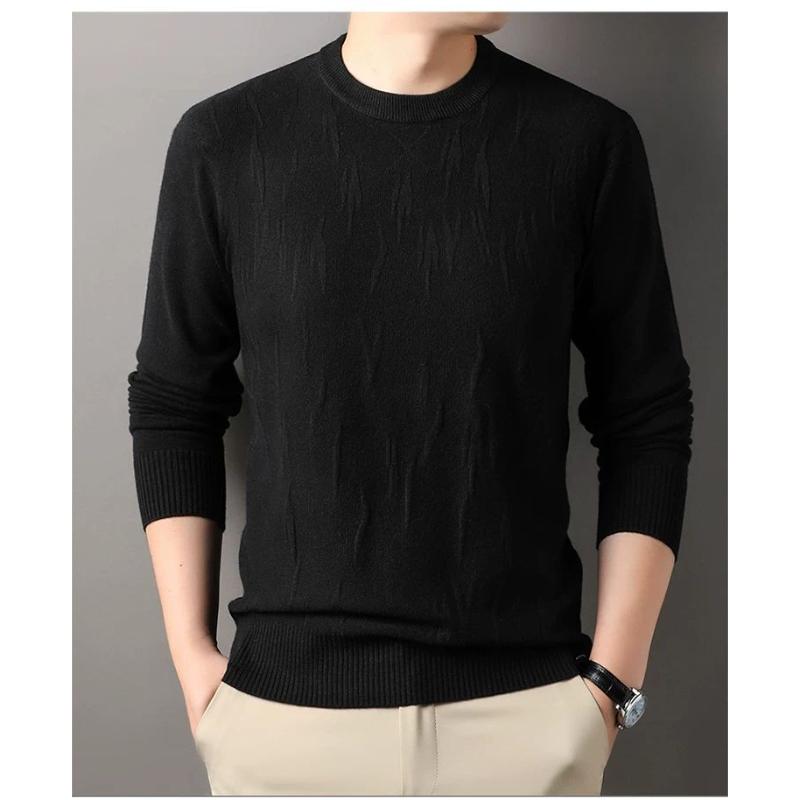Autumn and Winter Thin Woolen Sweater Men's Round Neck Long Sleeved T-shirt  Casual Knitted Sweater Base Sweater Trendy Top