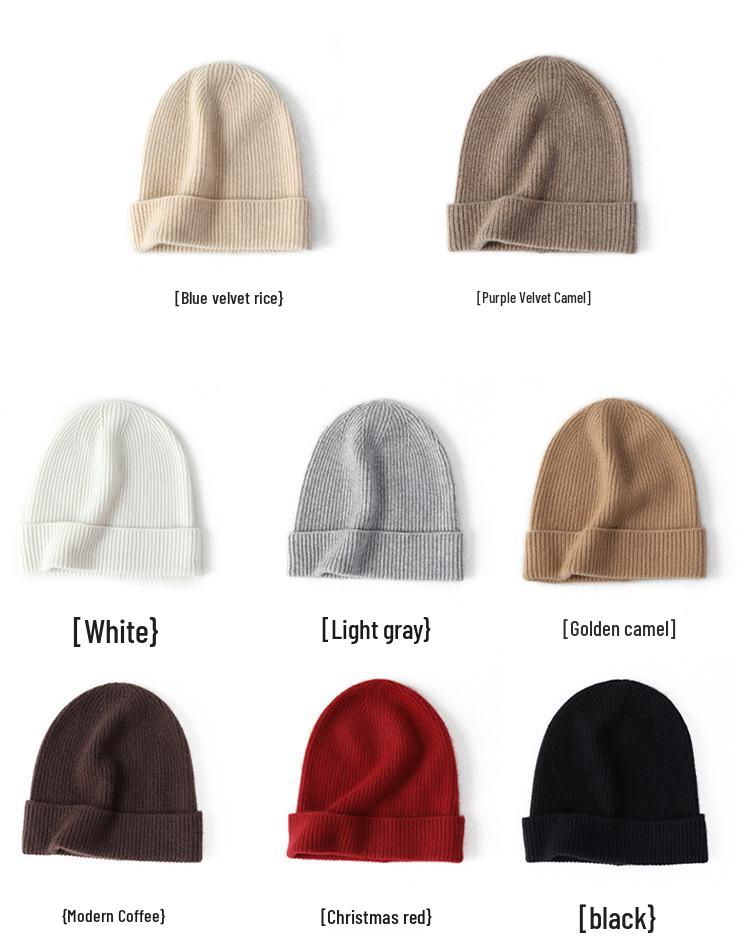 Women's 100% Pure Cashmere Hat - Stylish Solid Color Ear Protection for Autumn/Winter