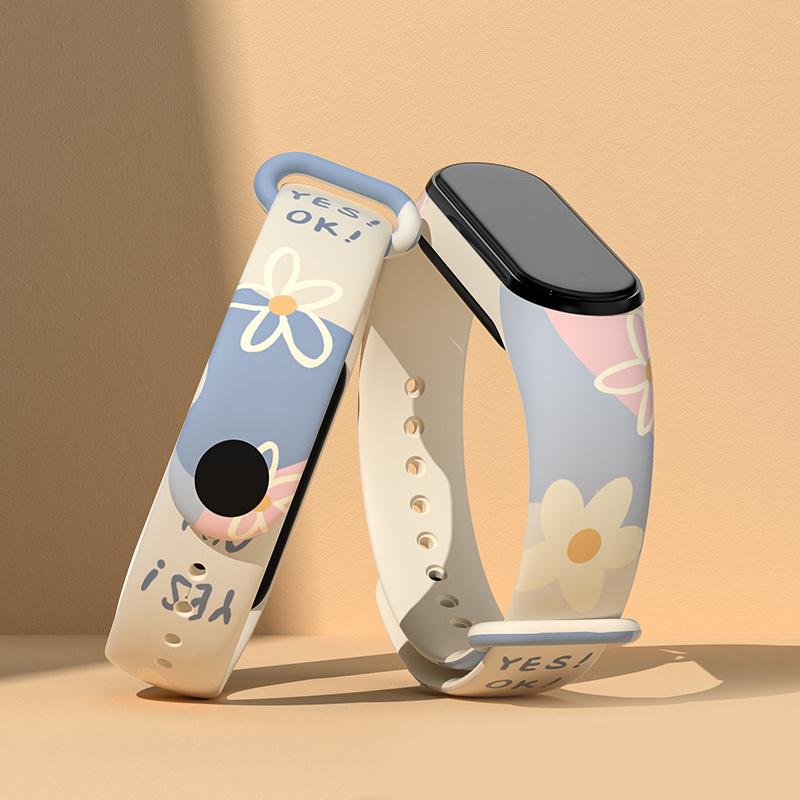 For Xiaomi Mi Band 3/Band 4/Band 5/Band 6/Band 7 Pattern Printed Watch Band Adjustable Breathable Soft TPU Wristband Bracelet