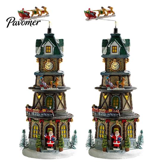 Weihnachtsbaumschmuck 2 Stück Zug Spieluhr mit drehendem Licht, Schneedorf Karussell Innenbereich Festliche Partyartikel Schmuckstück, Batterie/USB