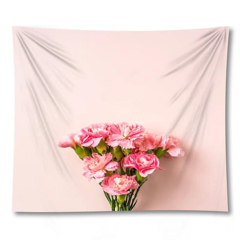 

Розовые цветы Романтический цветочный узор Гобелен Спальня Гостиная Гобелен Украшение стены дома Гобелен 100x75cm