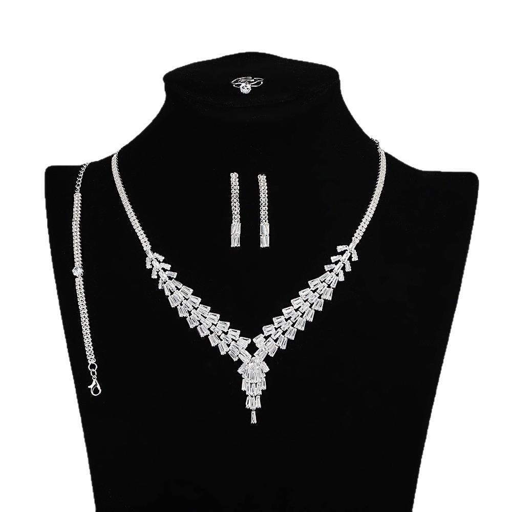 Super Fairy Zirconia Jewelry Set: Necklace, Silver Earrings, Bracelet & Ring - Simple Fashion