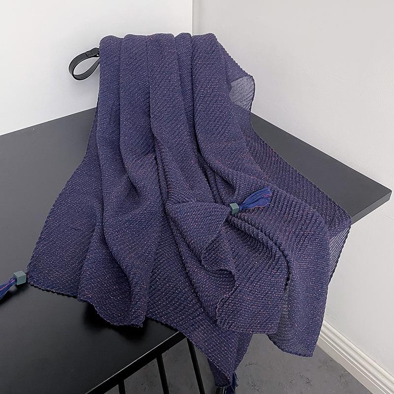 

Литературный стиль Ретро Высококлассный Простой Однотонный Шарф Японский и Корейский Женский Креативный Модный Плиссированный Тонкий Шарф С Бахромой 195*90cm