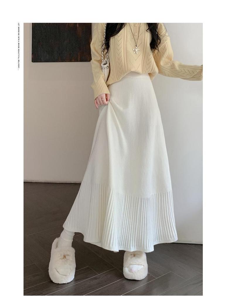 2025 High Waist Pleated A-Line Knitted Skirt for Women - Autumn/Winter Collection