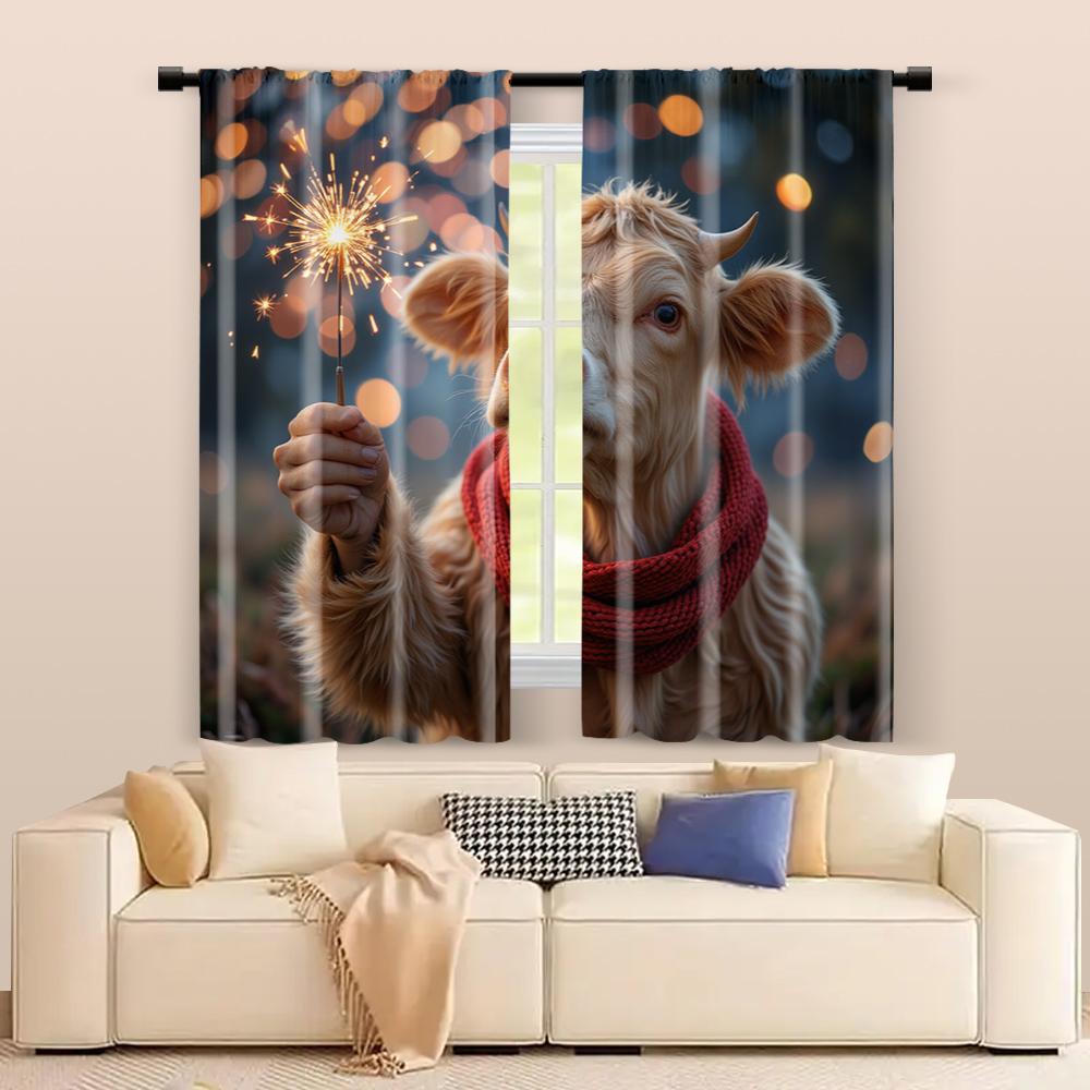 Set Of 2 Filtering Curtains Excluding Rods Non Movable Without Batteries Festive Cow Use Bedrooms Living Rooms Curtain Polyester Perfect For Great