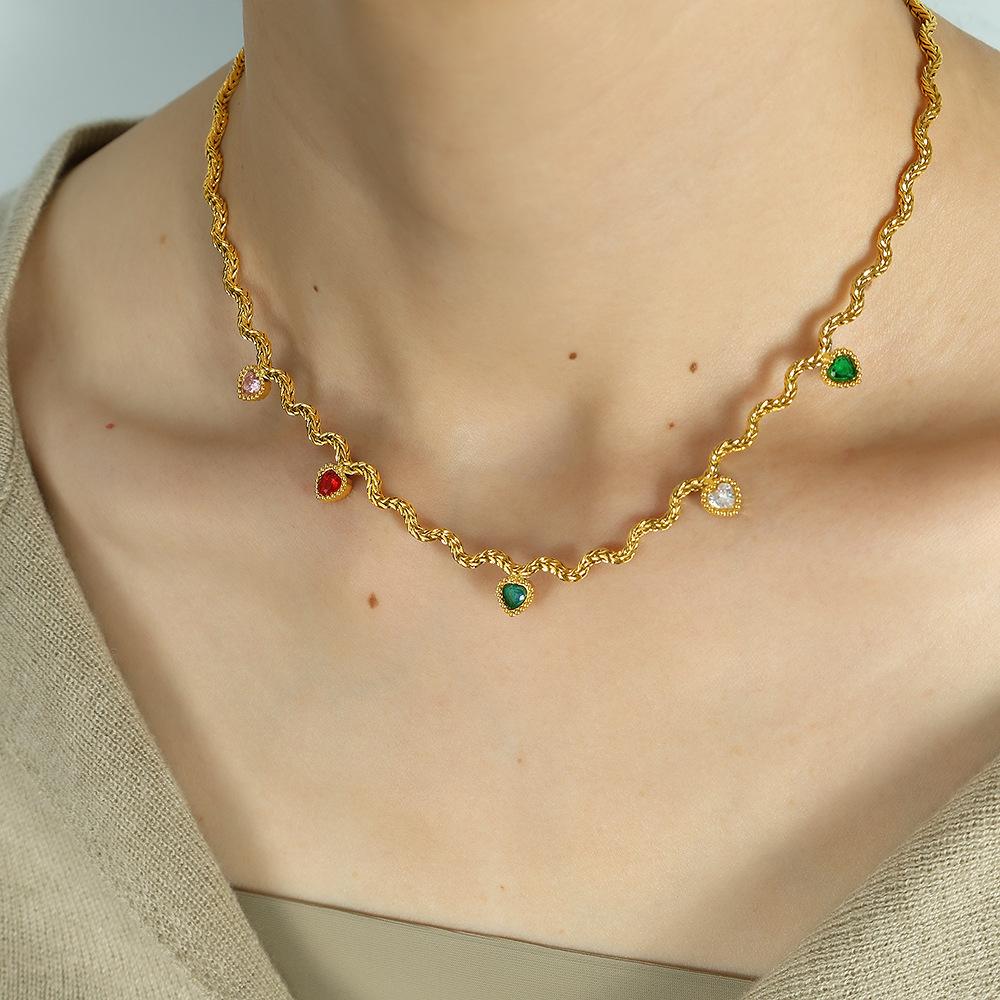 French Exquisite Zircon Necklace Female Tassel Colored Zircon Light Luxury Niche Collarbone Chain Cold Wind Wave Chain