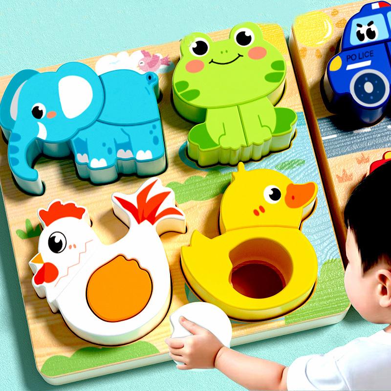 Montessori Kreskówka Drewniana Puzzle 3D Zwierzę Ruch Drogowy Układanka Zabawki Dla Dzieci Wczesna Nauka Edukacyjna Poznawcza Gra Prezenty Dla Dzieci