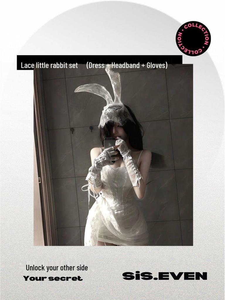 Lace Rabbit Halloween Cosplay Bunny Girl Bodycon Dress Set