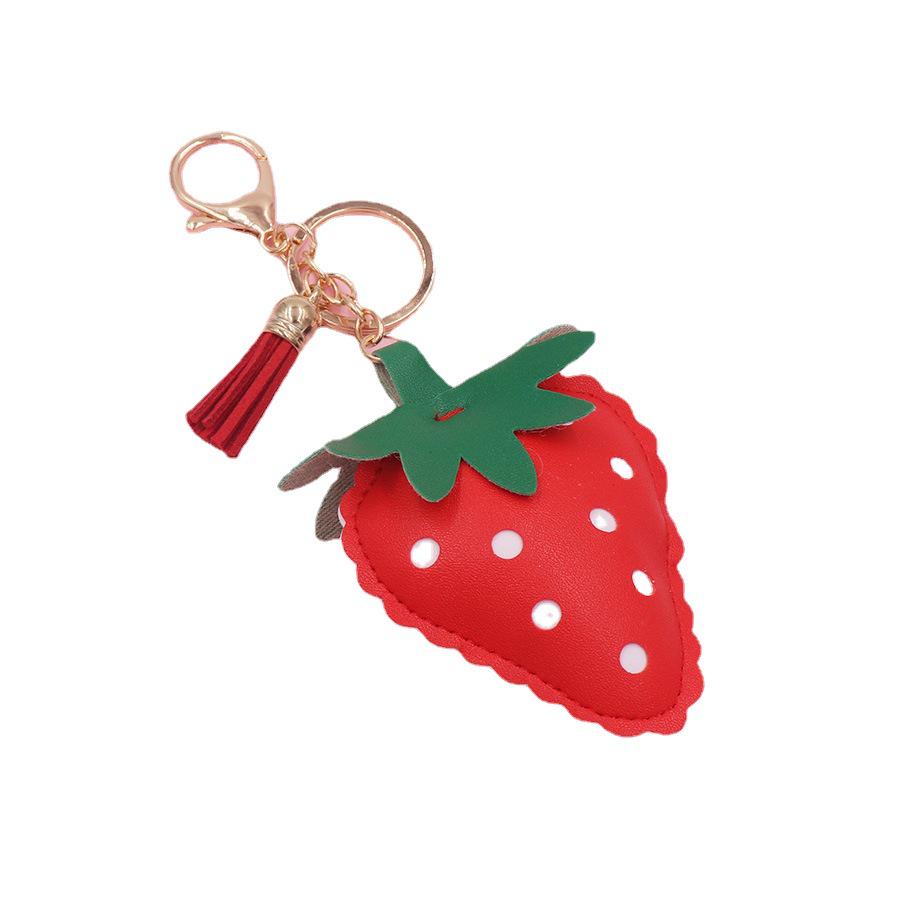 Strawberry Leather Keychain: Cotton-Filled Car Keychain, Bag Pendant, Phone Case & Earphone Accessory