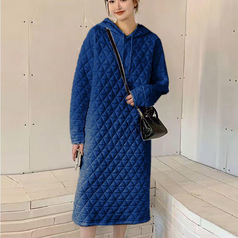 

French Retro Knee-Length Cotton Hoodie Dress L for 106-120 jin синій