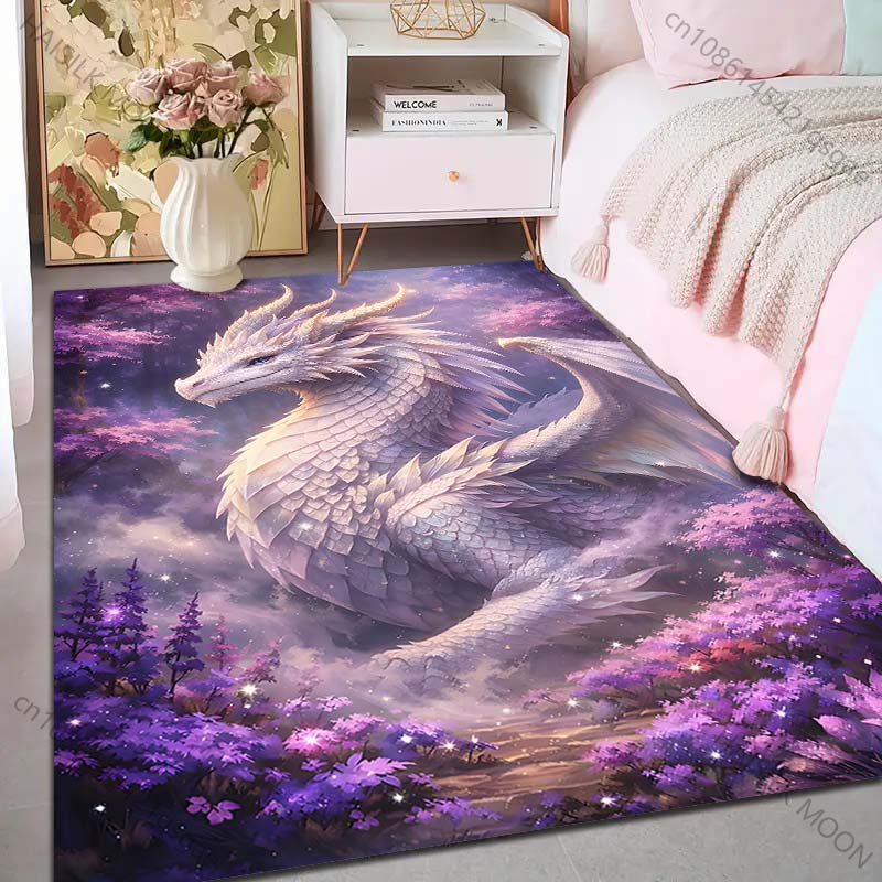 1PC White dragon in purple forest Print Carpet Rug for Living Room Bedroom Sofa Doormat Home Decor Non-slip Floor Mat