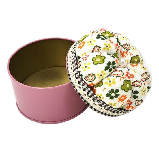 

Needle Cushion Box Soft Multi-use Fabric Creative Flower Pattern Pin Cushion Box for Home 1