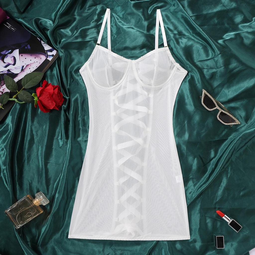 Seductive Mesh Lace Camisole Bodysuit Nightgown