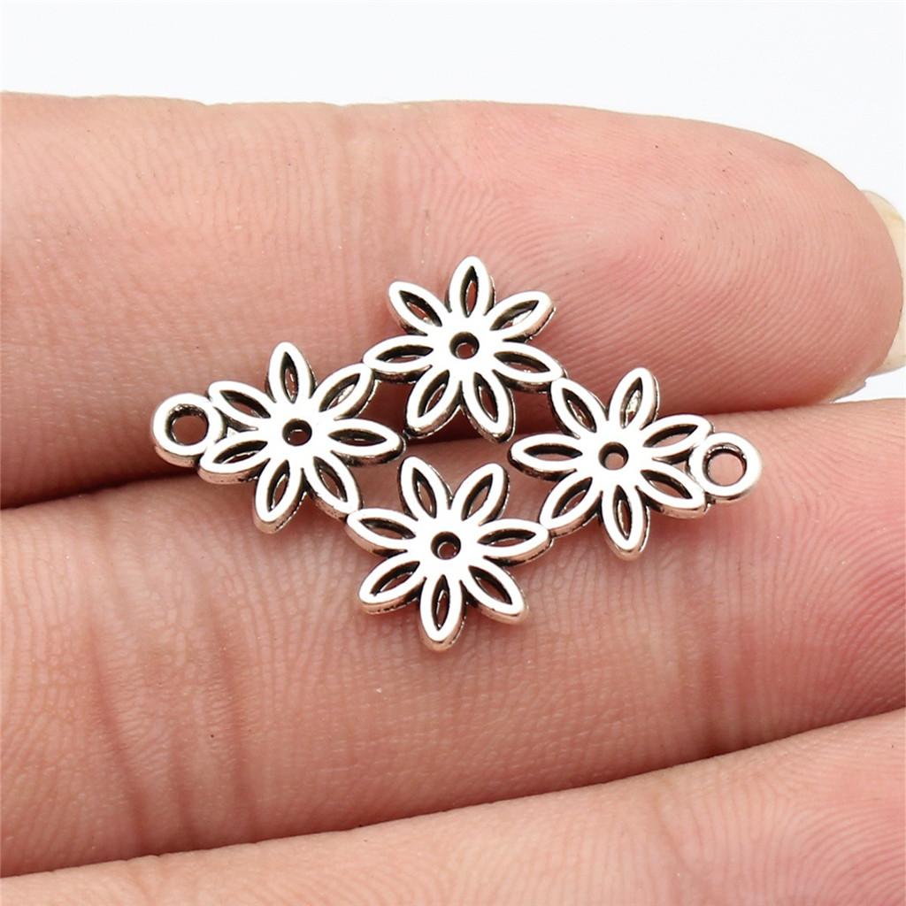 Flower Petal Connectors Botanical Themed Antique Bronze Zinc Alloy Jewelry Making Connect Charms Extender Connectors
