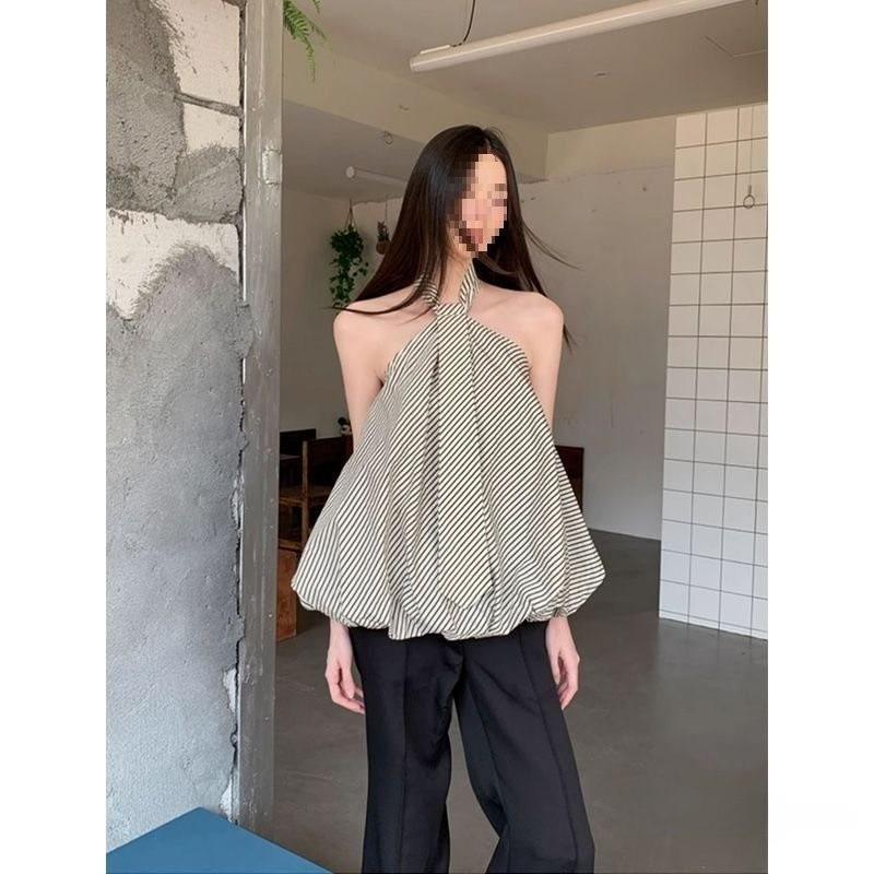 Summer Womens Striped Pvc Tank Top With Removable Shoulder Straps For Elegant Casual Wear