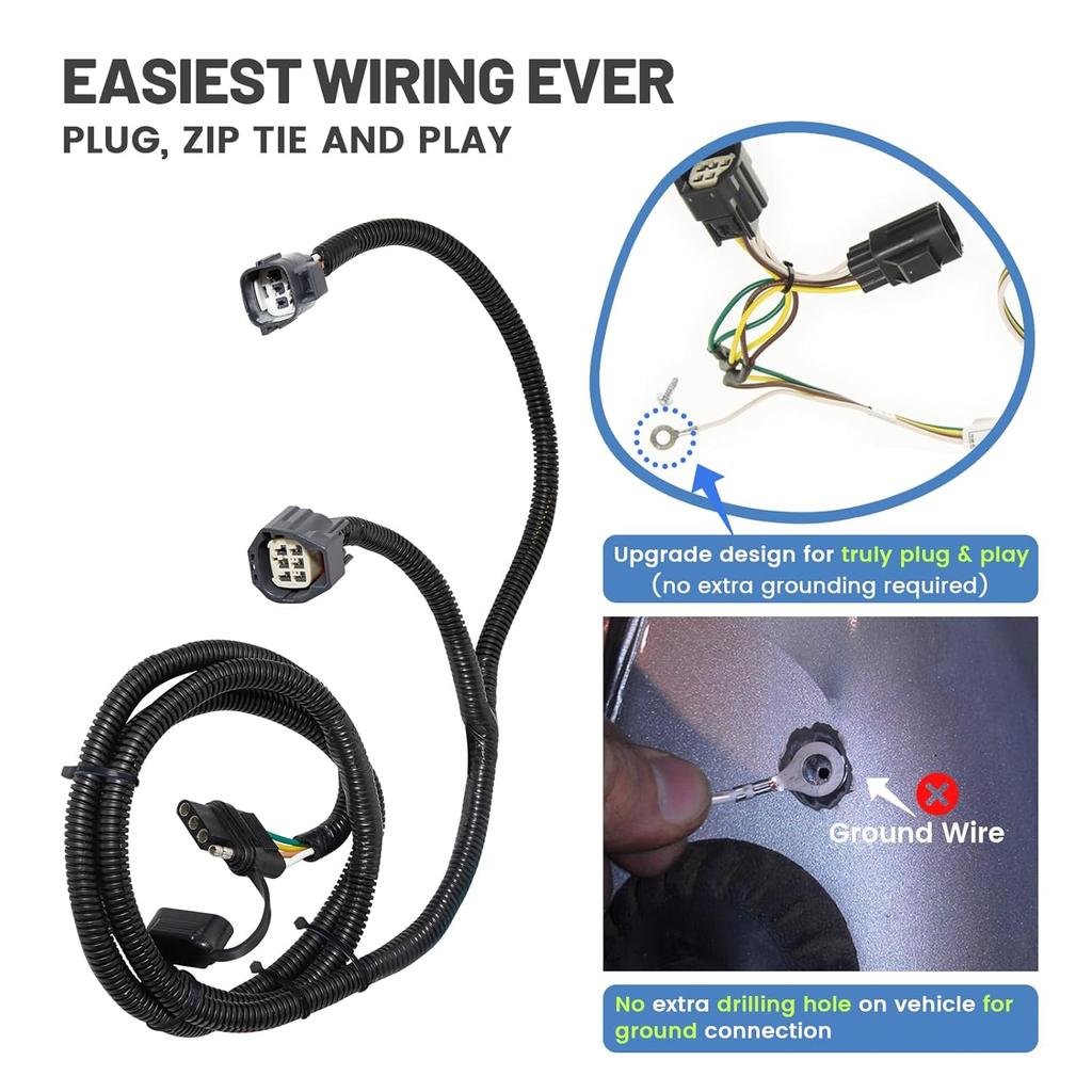 MECMO 4-Pin Trailer Wiring Harness For Jeep Wrangler JK JKU 2007-2018, Tow Hitch Wiring For Rubicon Sahara Sport Unlimited 2-Door 4-Door Trailer