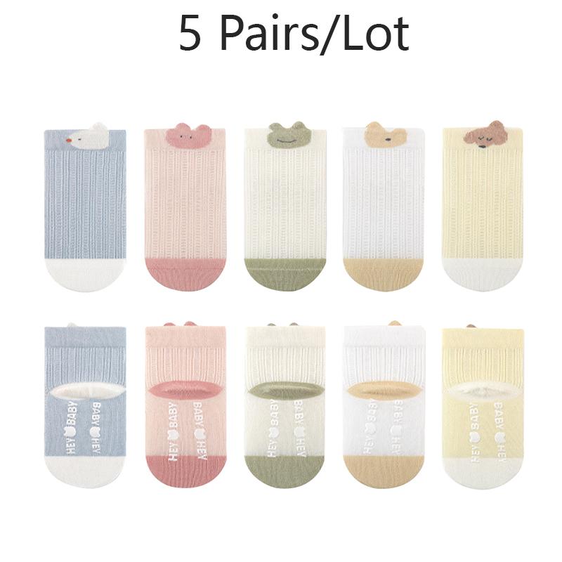 3/5 Pairs Baby Anti-Slip Socks Cartoon Newborn Socks Mesh Thin Children'S Socks Comfort Wear Non-Slip Baby Socks