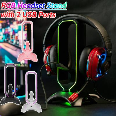 RGB Gaming Headphone Stand with Mouse Bungee Cord Holder Over-Ear Headset Holder with 2 USB Ports Gaming Accessories