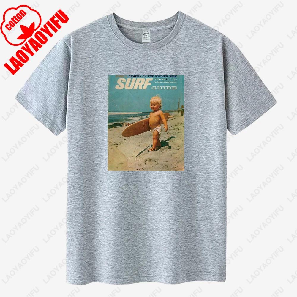 Junge Surfen Vintage Poster Grafik T-Shirts Sommer Unisex Urlaub Hohe Qualität Baumwolle T-Shirt Mode Lässig Lustig Kurzarm